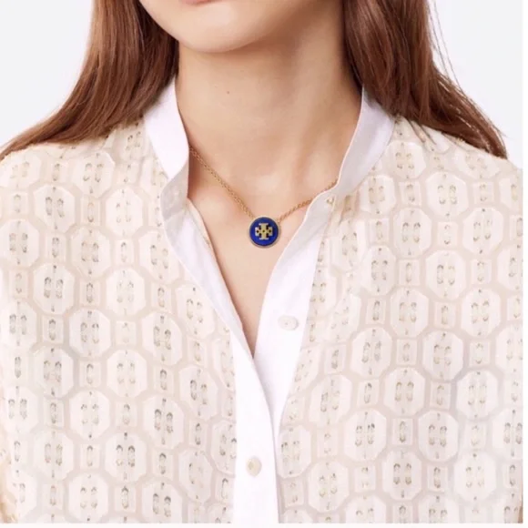 TORY BURCH • Blue Lapis Semiprecious Stone Necklace Earrings Matching Logo Set